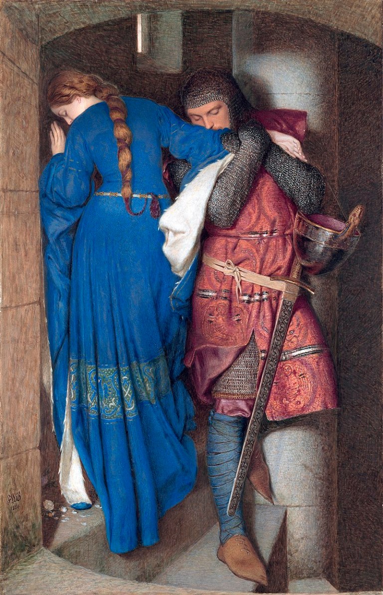 800px-Hellelil_and_Hildebrand,_the_meeting_on_the_turret_stairs,_by_Frederic_William_Burton