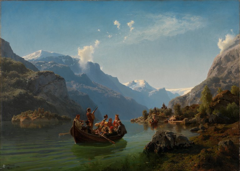 Adolph_Tidemand_&amp;_Hans_Gude_-_Bridal_Procession_on_the_Hardangerfjord_-_Google_Art_Project